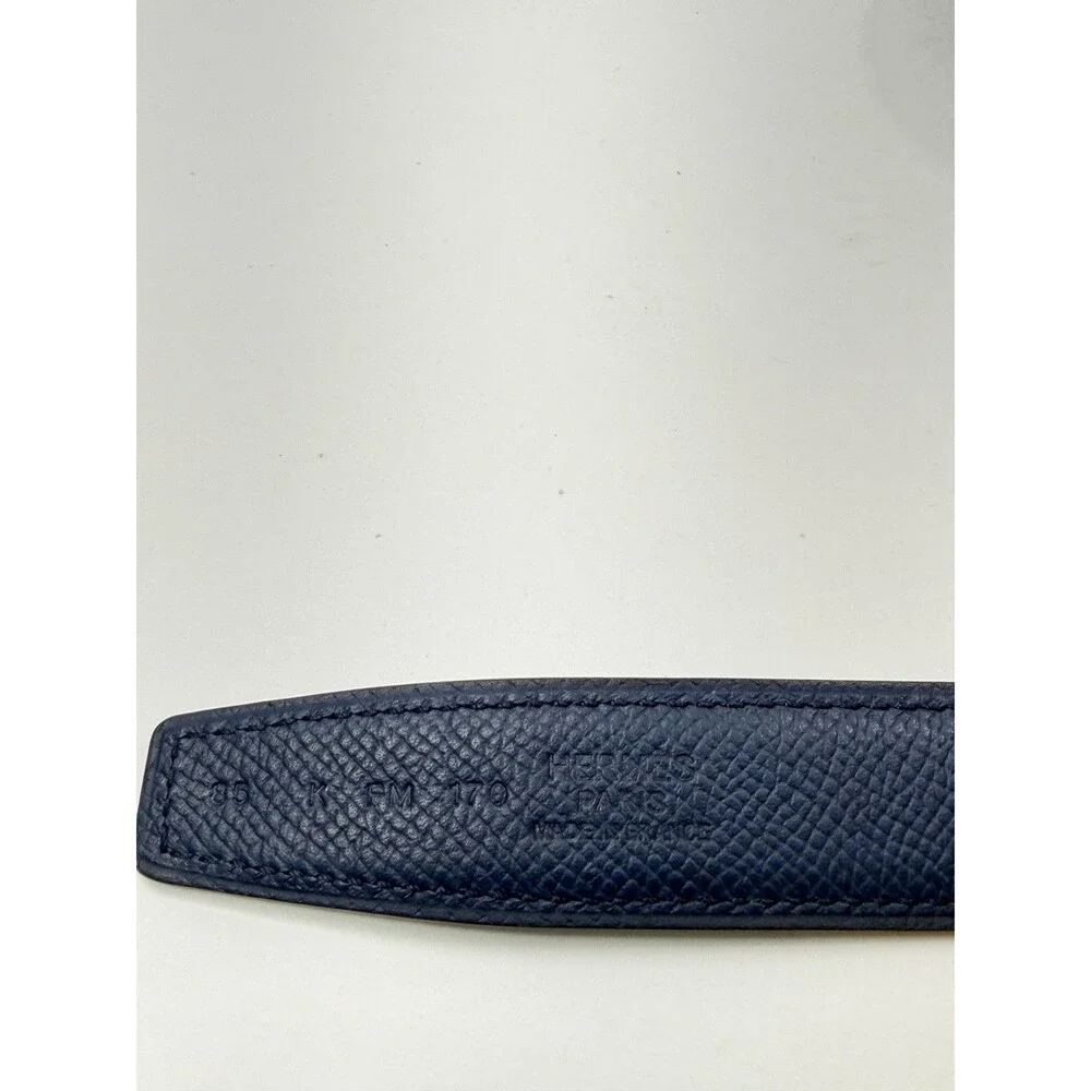 Authentic HERMES H Logo Reversible Belt Strap Blue Gold Tone Buckle Kit 85
